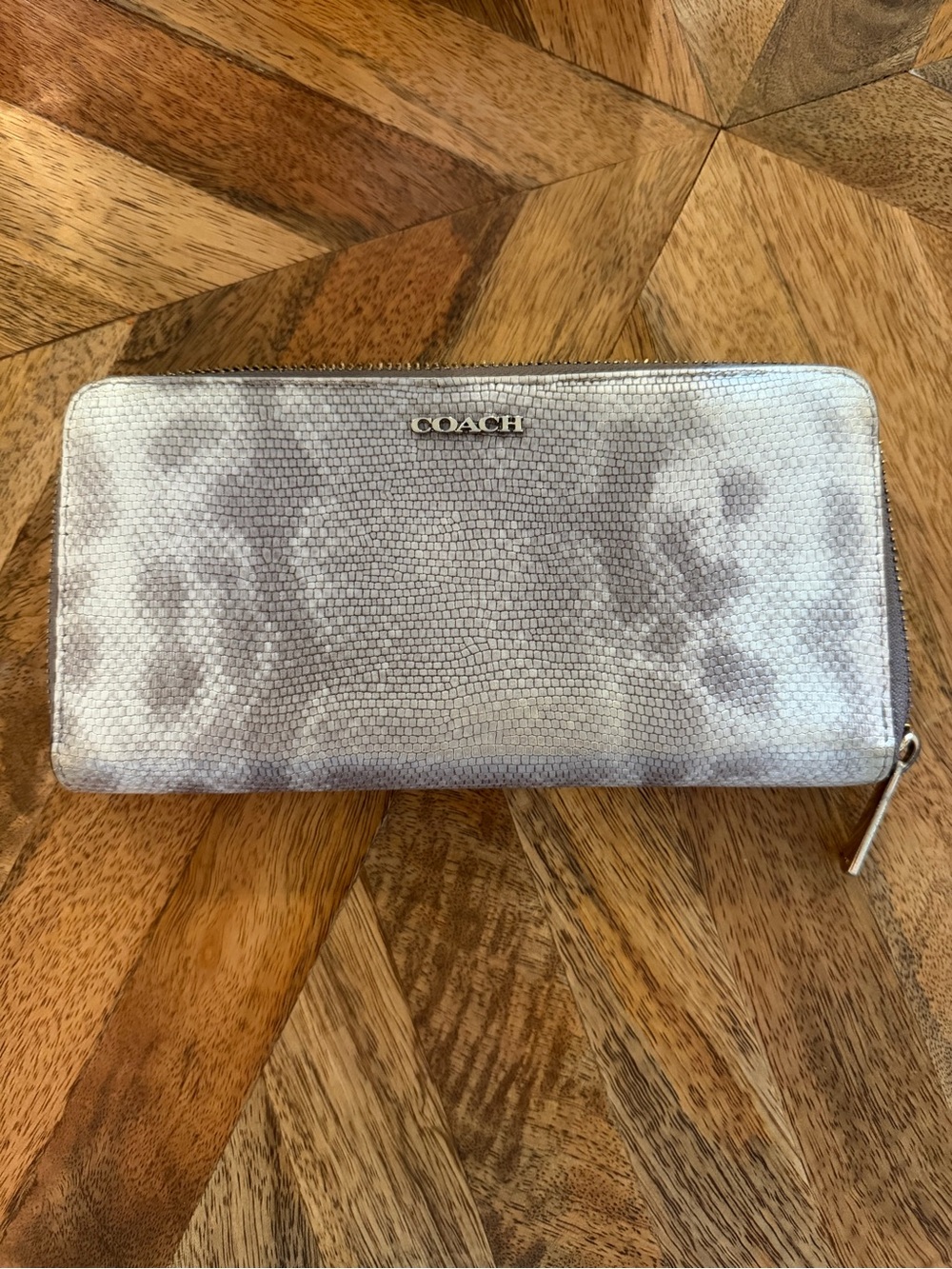 Coach Silver Grat Snake-Print Zip Wallet